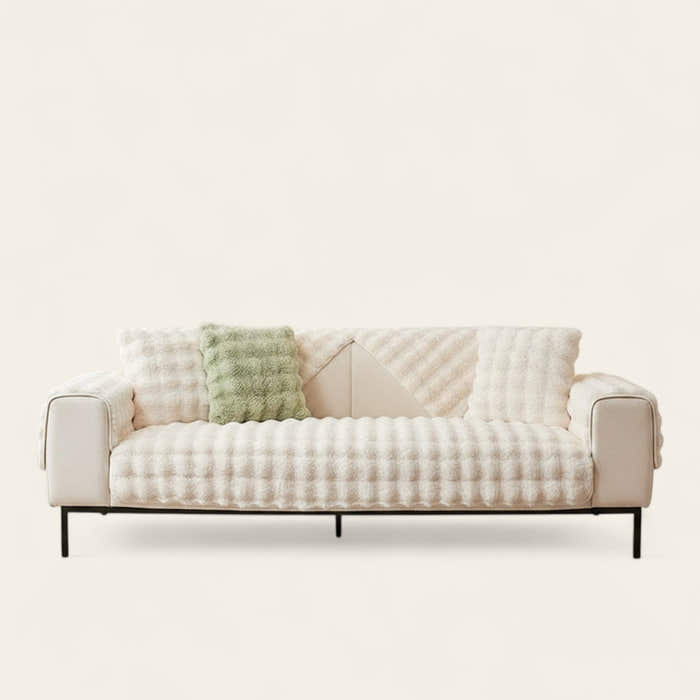 Non-Slip Sofa Cover – Velvet Brick – Ivory Cream