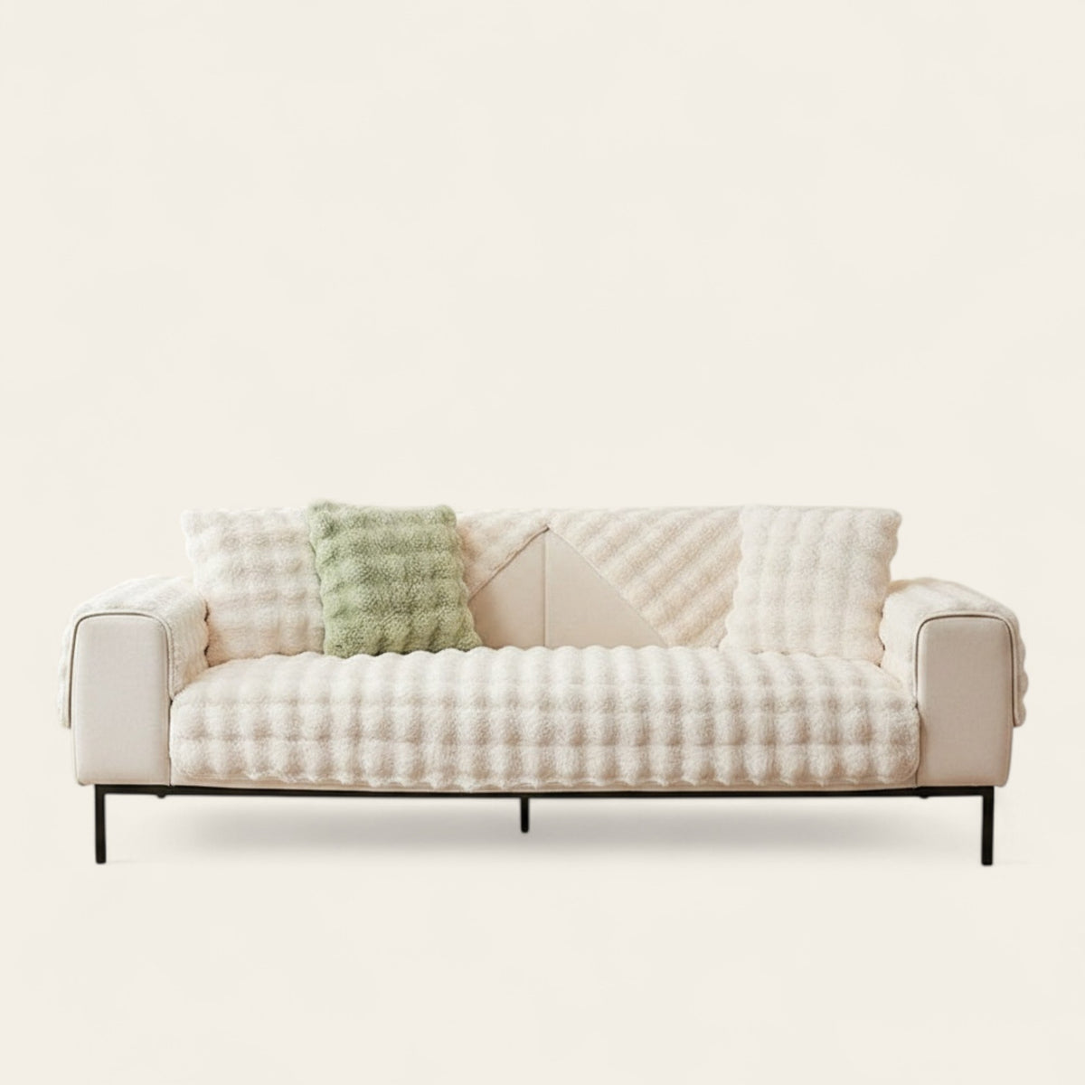 Non-Slip Sofa Cover – Velvet Brick – Ivory Cream