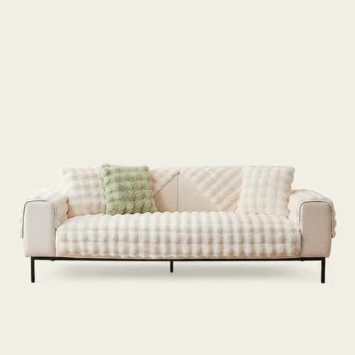 Non-Slip Sofa Cover – Velvet Brick – Ivory Cream