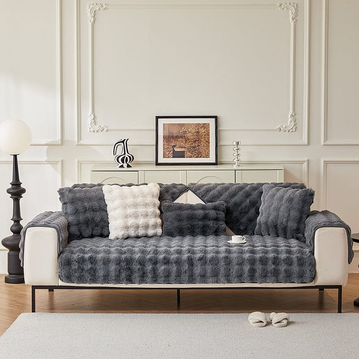 Non-Slip Sofa Cover – Velvet Bubble – Charcoal