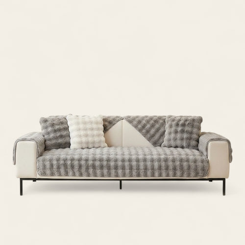 Non-Slip Sofa Cover – Velvet Bubble – Pearl Grey