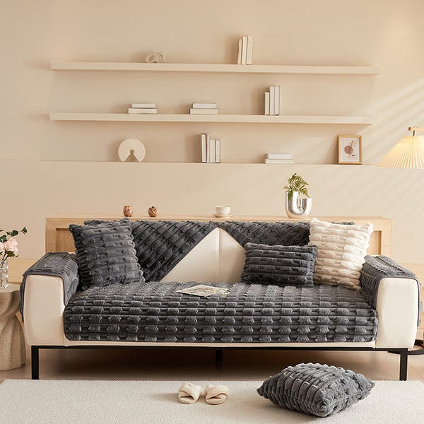 Non-Slip Sofa Cover – Velvet Bubble Sectional – Charcoal