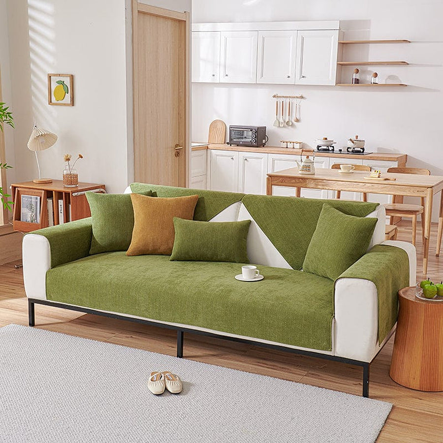 Non-Slip Sofa Cover – Velvet Plush – Moss