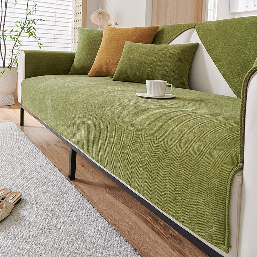 Non-Slip Sofa Cover – Velvet Plush – Moss