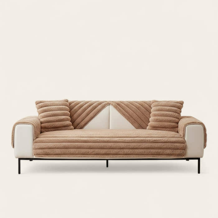 Non-Slip Sofa Cover – Velvet Ribbed – Caramel