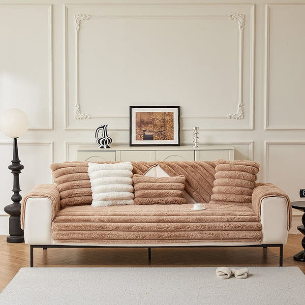 Non-Slip Sofa Cover – Velvet Ribbed – Caramel