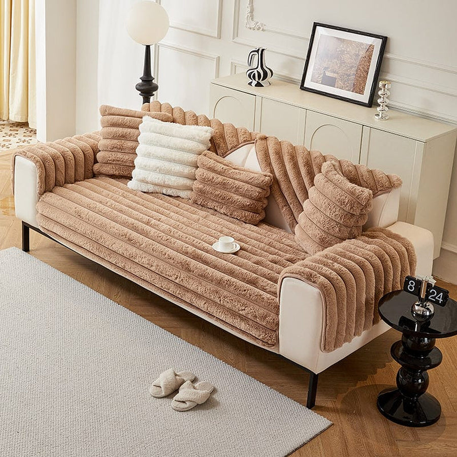 Non-Slip Sofa Cover – Velvet Ribbed – Caramel