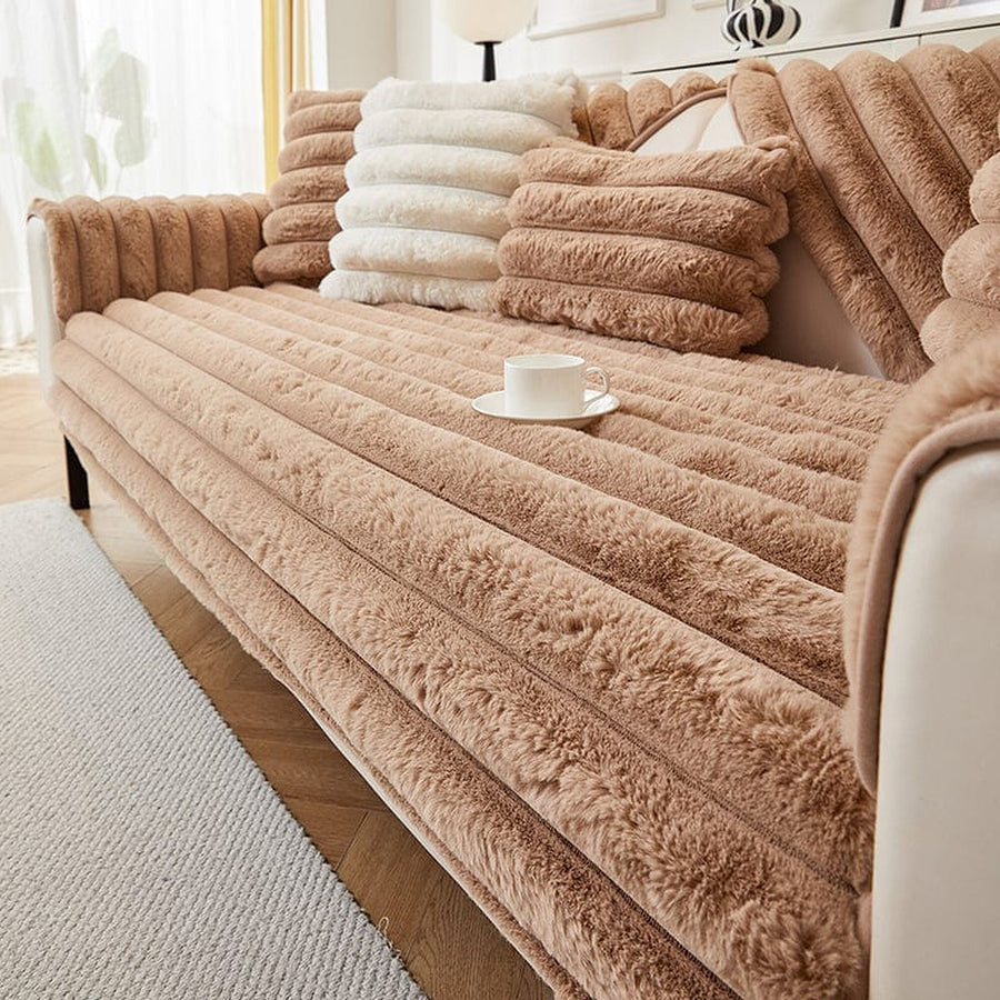 Non-Slip Sofa Cover – Velvet Ribbed – Caramel