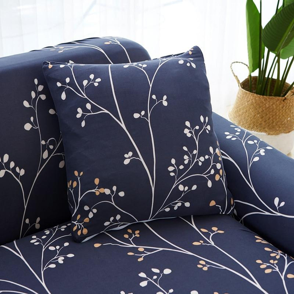 Pillow Cover – Botanical Branch Print – Midnight Navy