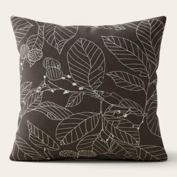Pillow Cover – Botanical Leaf Print – Espresso
