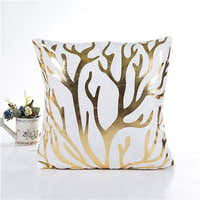 Pillow Cover – Gold Coral Print – Pearl White