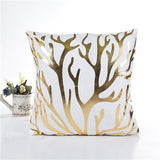 Pillow Cover – Gold Coral Print – Pearl White