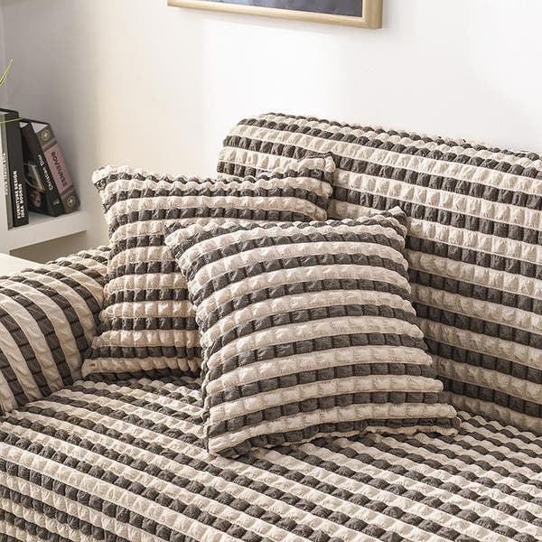 Pillow Cover – Bubble Stripe – Pearl & Cocoa