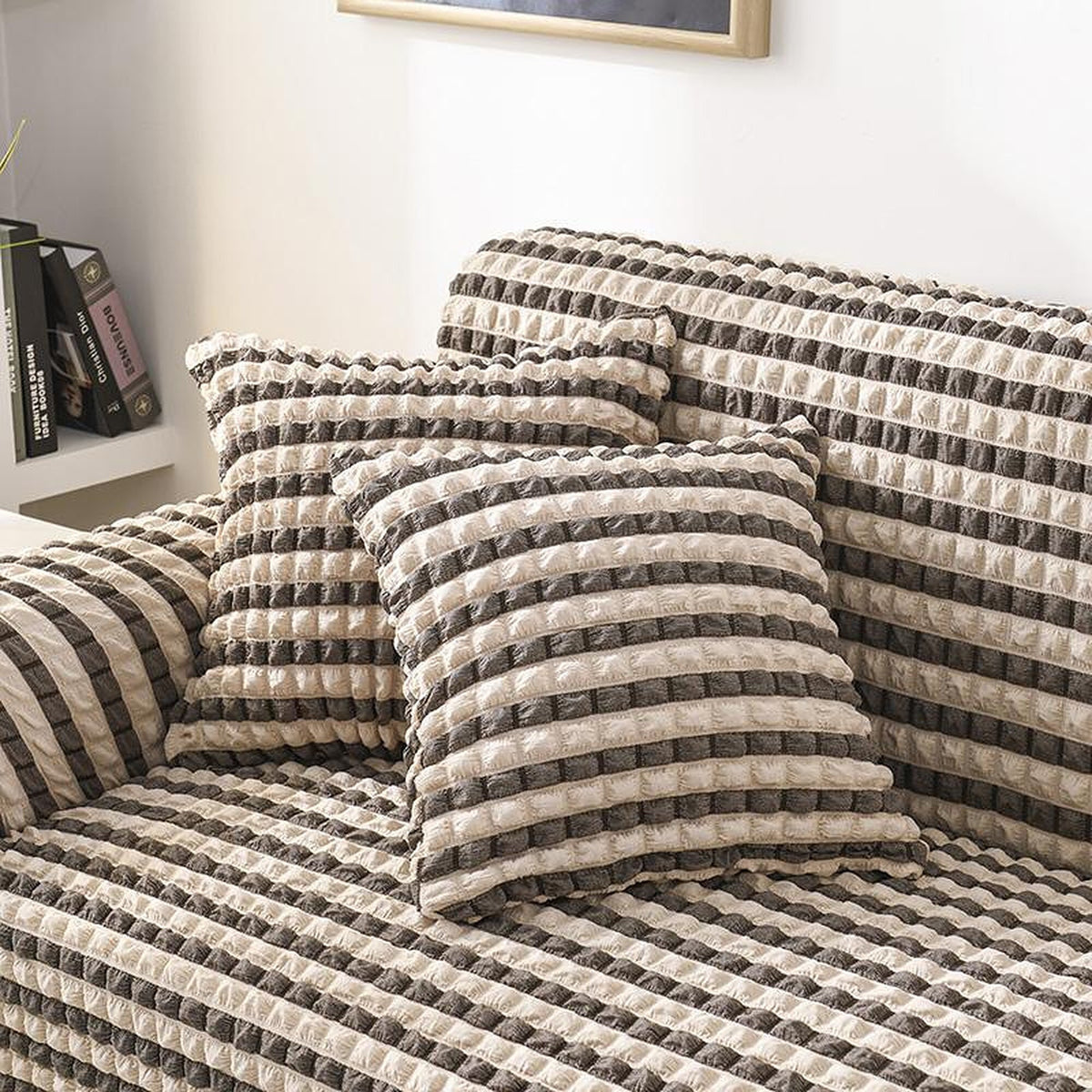 Pillow Cover – Bubble Stripe – Pearl & Cocoa