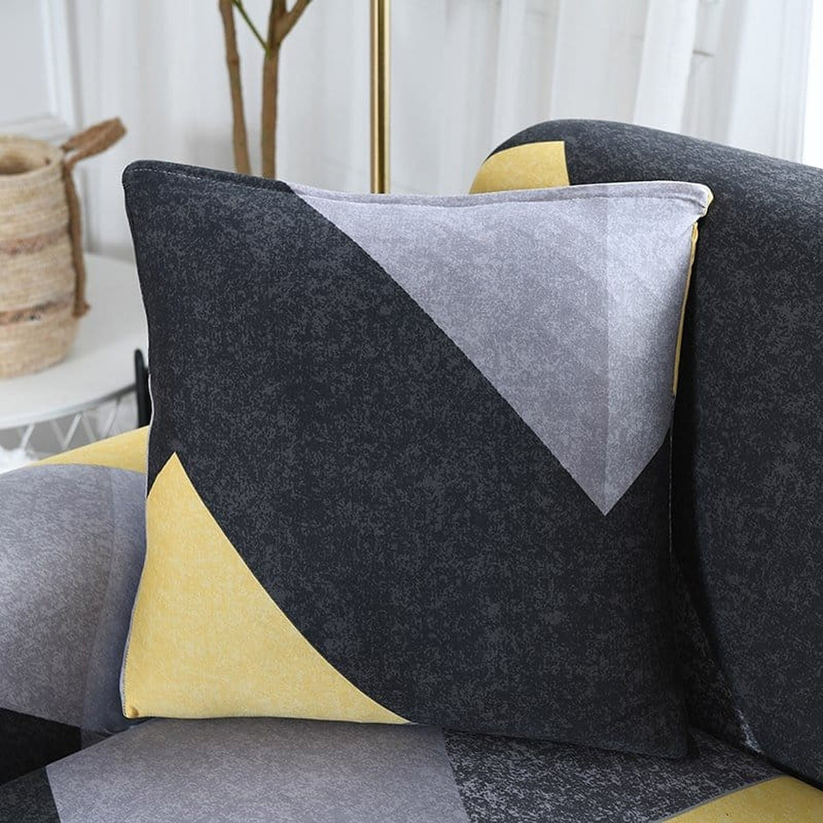 Pillow Cover – Color Block Geometric – Charcoal & Mustard