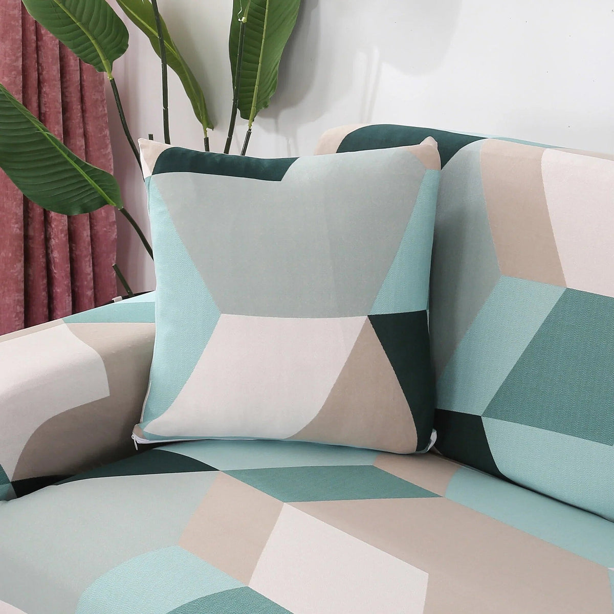Pillow Cover – Color Block Geometric – Mint & Blush