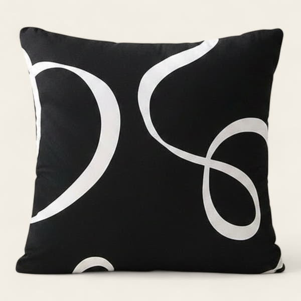 Pillow Cover – Cursive Print – Ink Black