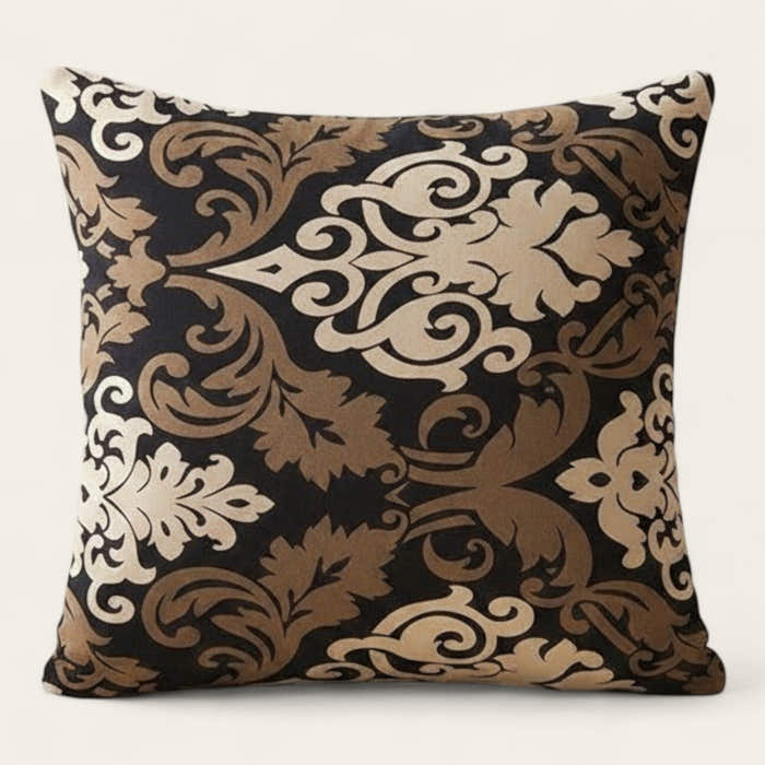 Pillow Cover – Damask Print – Bronze & Black