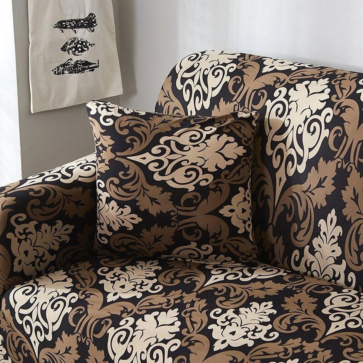 Pillow Cover – Damask Print – Bronze & Black