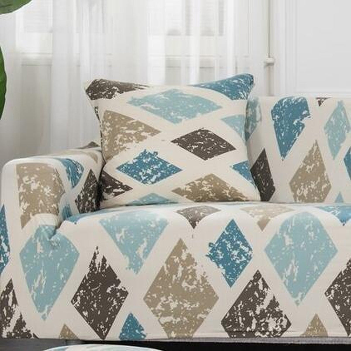 Pillow Cover – Distressed Harlequin – Teal & Brown