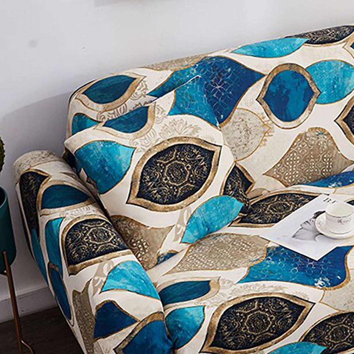 Pillow Cover – Egyptian Eye Print – Teal & Gold