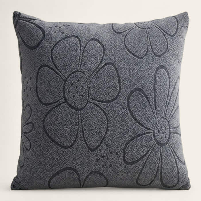 Pillow Cover – Floral Bloom Print – Charcoal