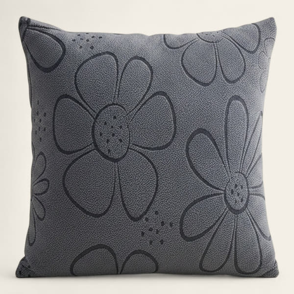 Pillow Cover – Floral Bloom Print – Charcoal