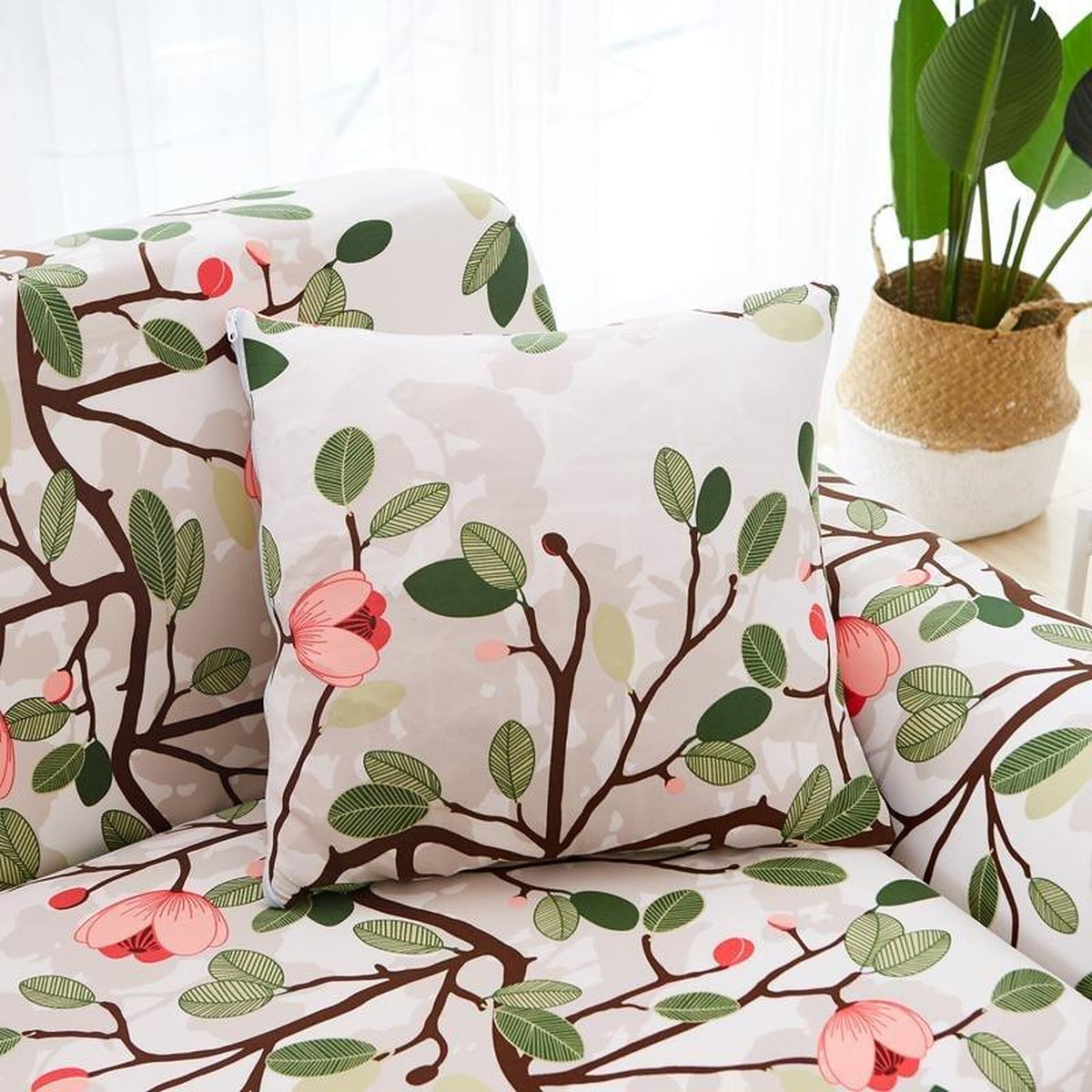 Pillow Cover – Floral Branch Print – Ivory Cream
