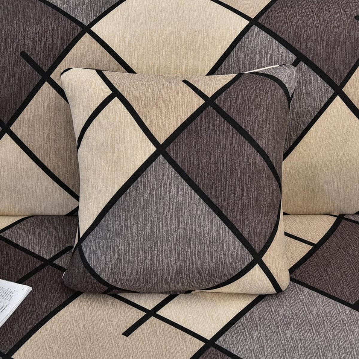 Pillow Cover – Geometric Lines – Stone & Charcoal