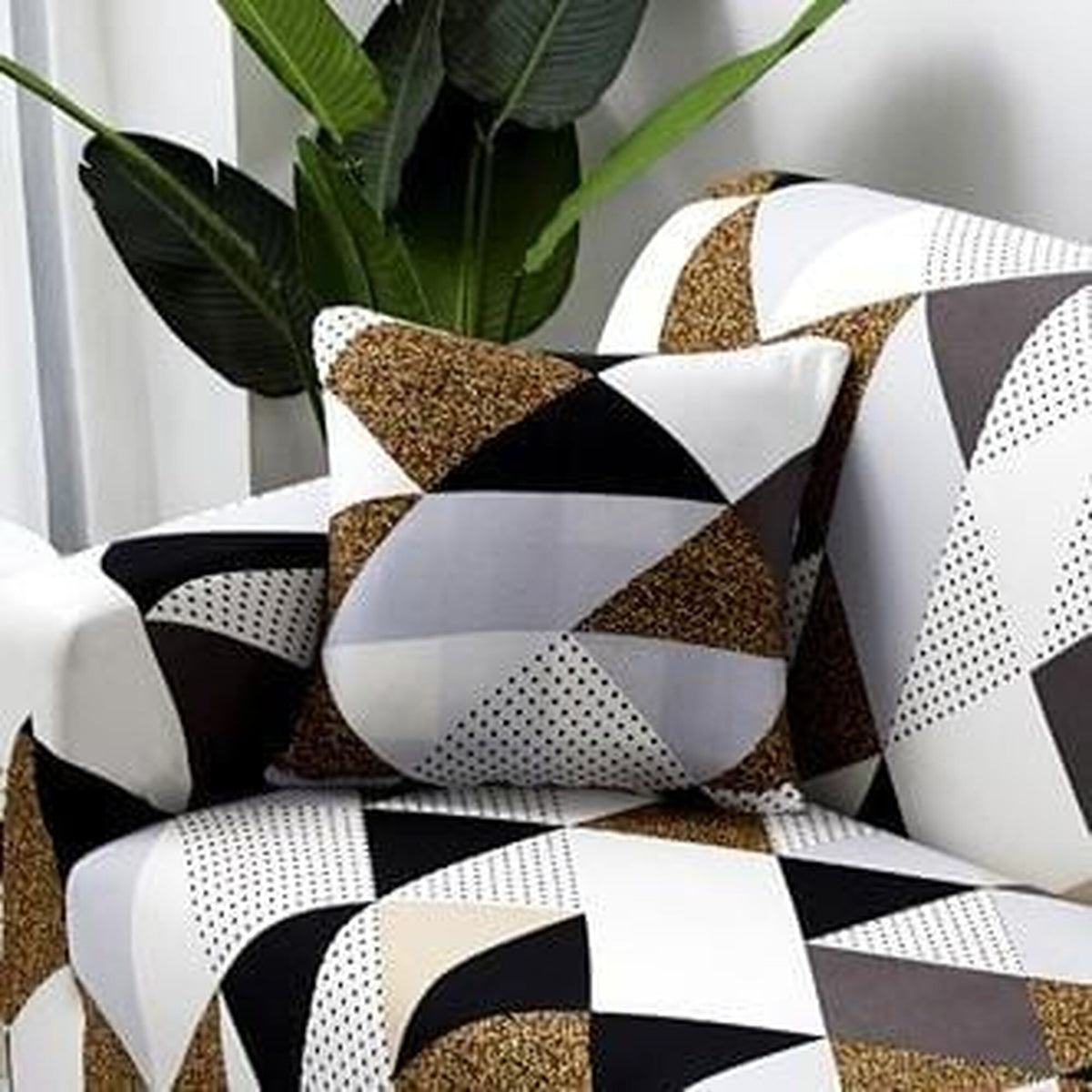 Pillow Cover – Geometric Patches – Mustard & Black