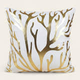 Pillow Cover – Gold Coral Print – Pearl White