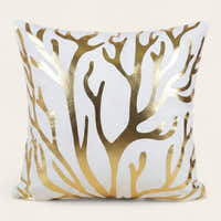 Pillow Cover – Gold Coral Print – Pearl White