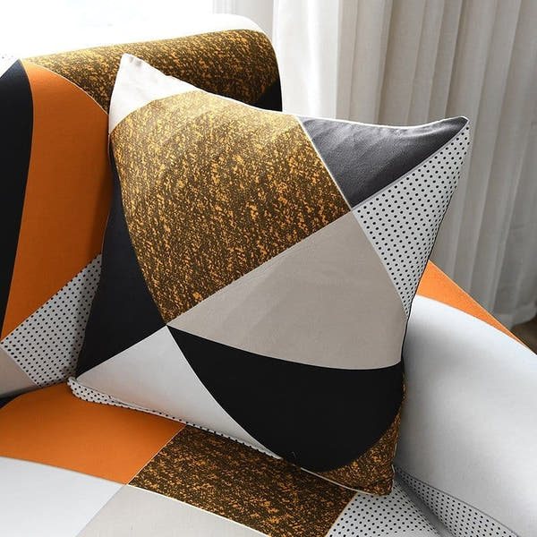 Pillow Cover – Gold Geometric – Charcoal