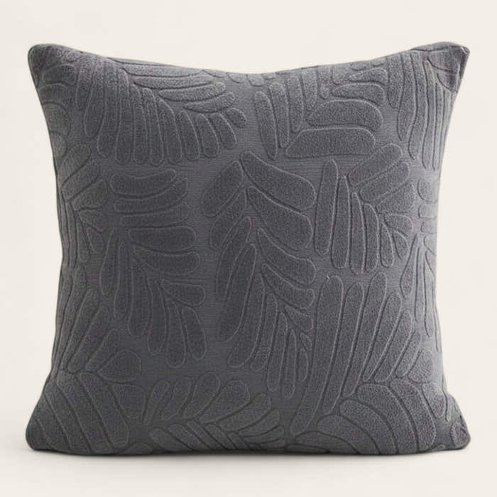 Pillow Cover – Leaf Jacquard – Charcoal