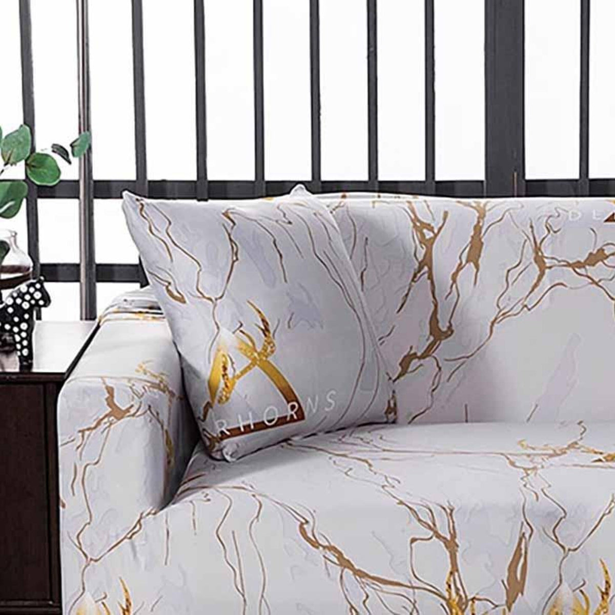Pillow Cover – Marble Logo Print – Pearl Grey
