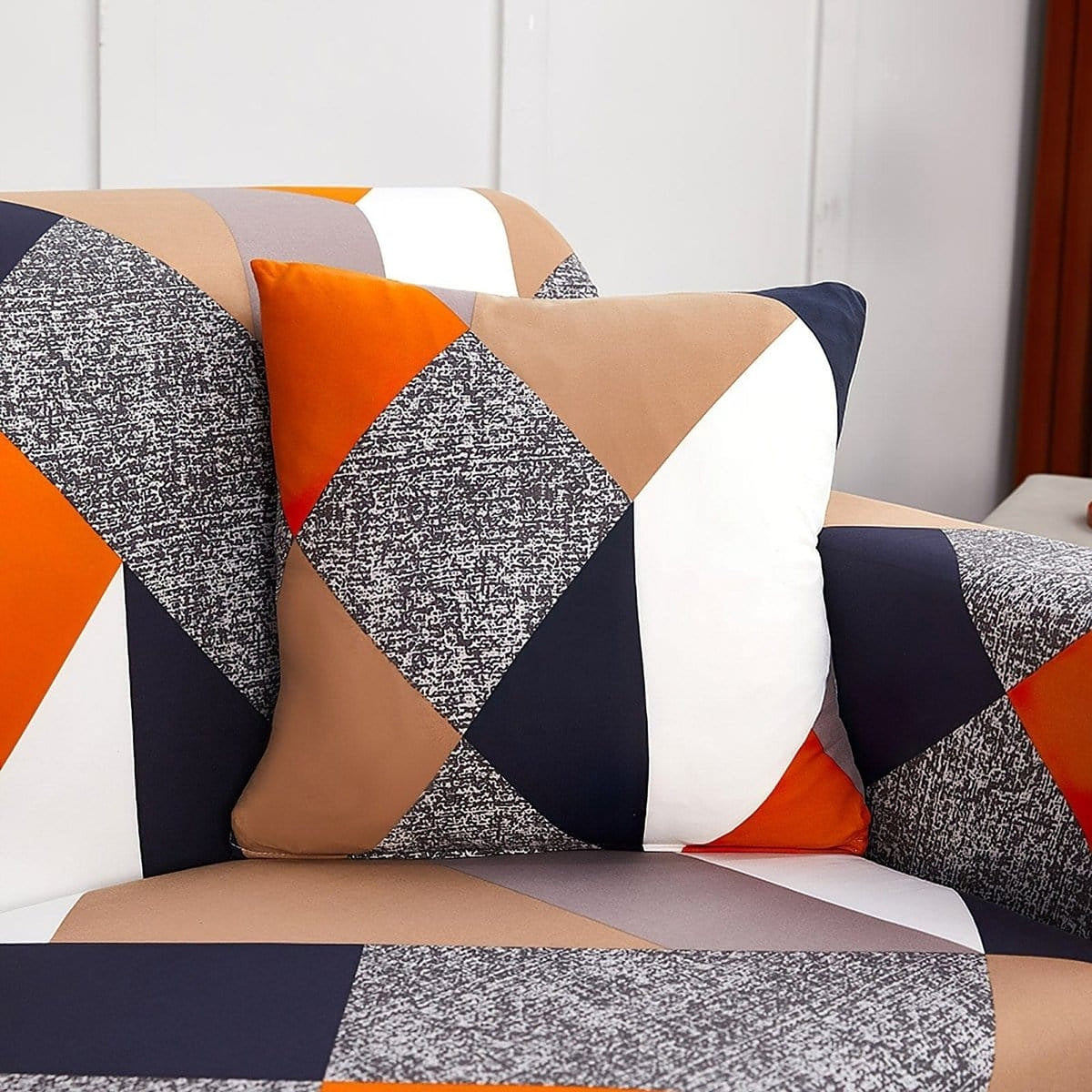 Pillow Cover – Mod Triangles – Orange & Navy