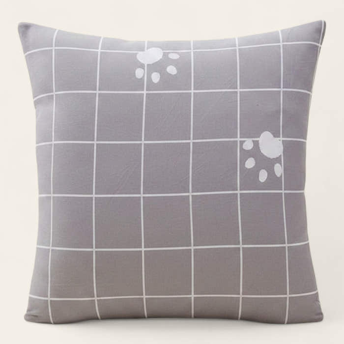 Pillow Cover – Paw Grid Print – Pearl Grey