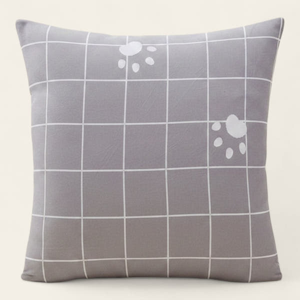 Pillow Cover – Paw Grid Print – Pearl Grey