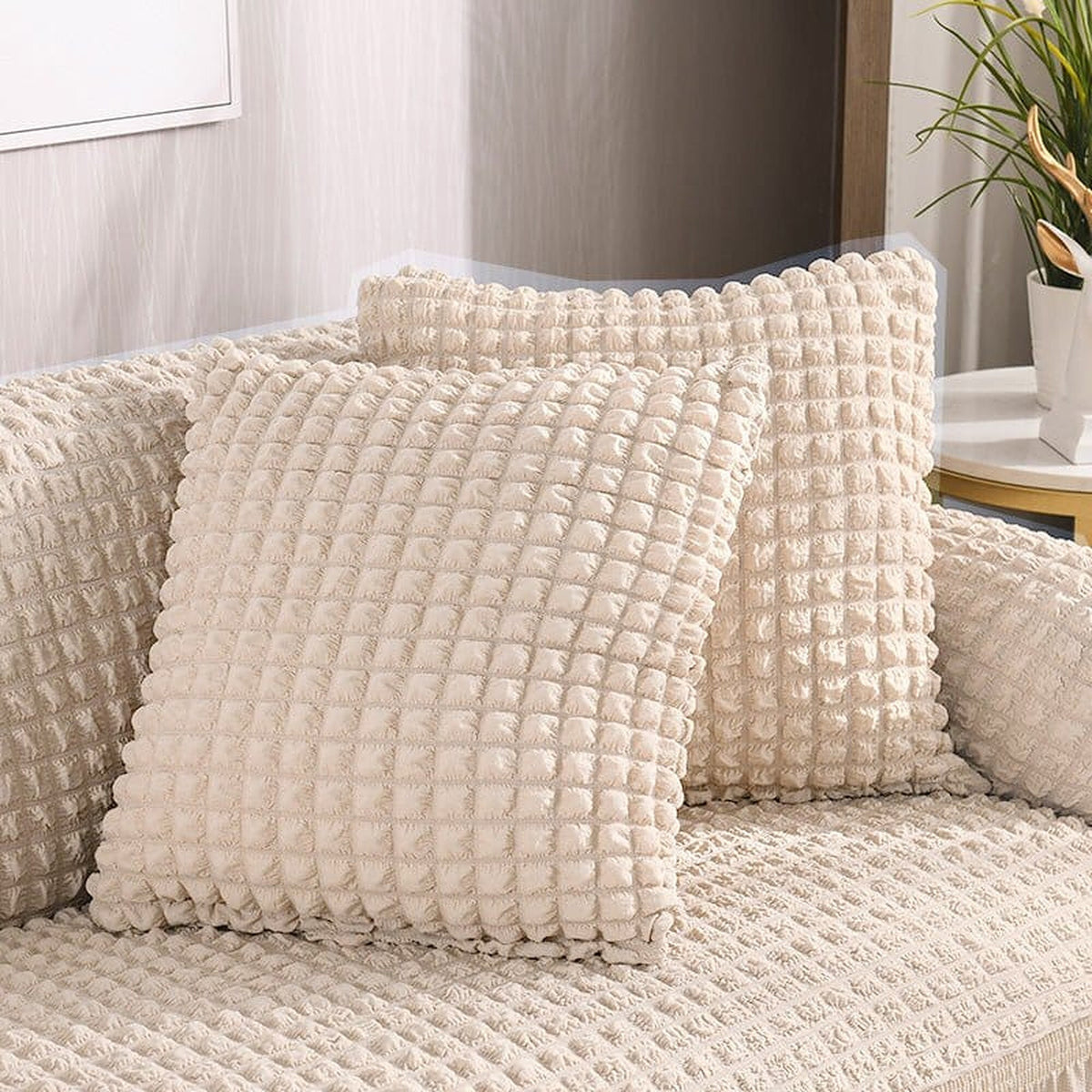 Pillow Cover – Bubble Plush Quilted – Ivory Cream