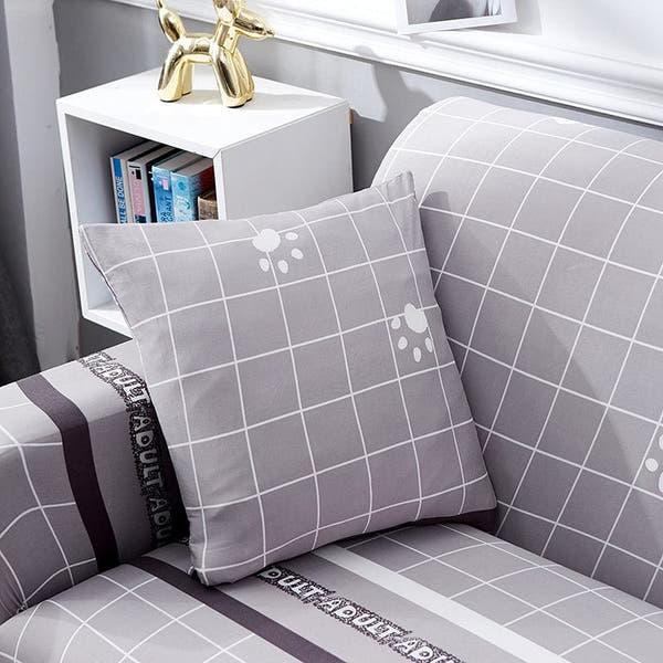 Pillow Cover – Paw Grid Print – Pearl Grey
