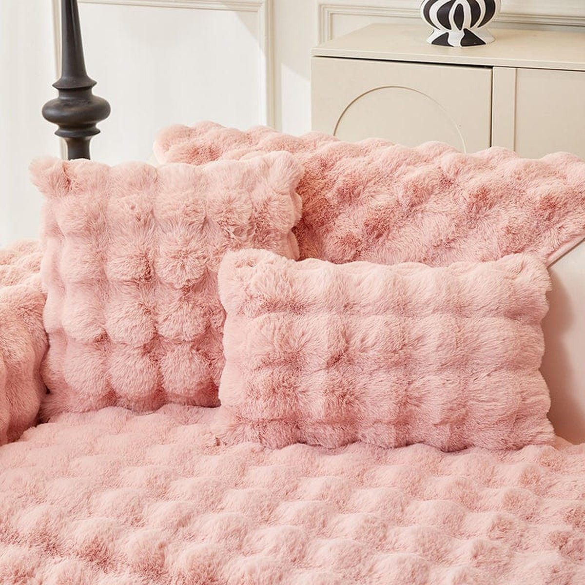 Pillow Cover – Bubble Plush – Soft Blush