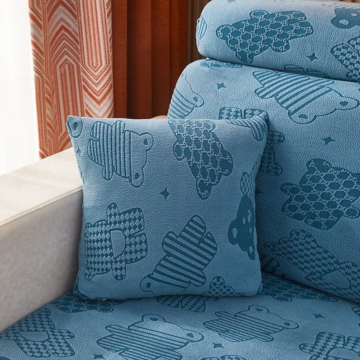 Pillow Cover – Teddy Bear Print – Stormy Blue