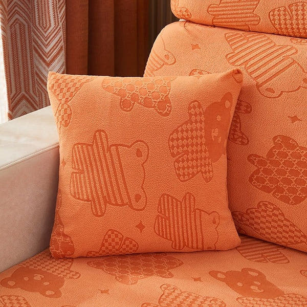 Pillow Cover – Teddy Bear Print – Terracotta
