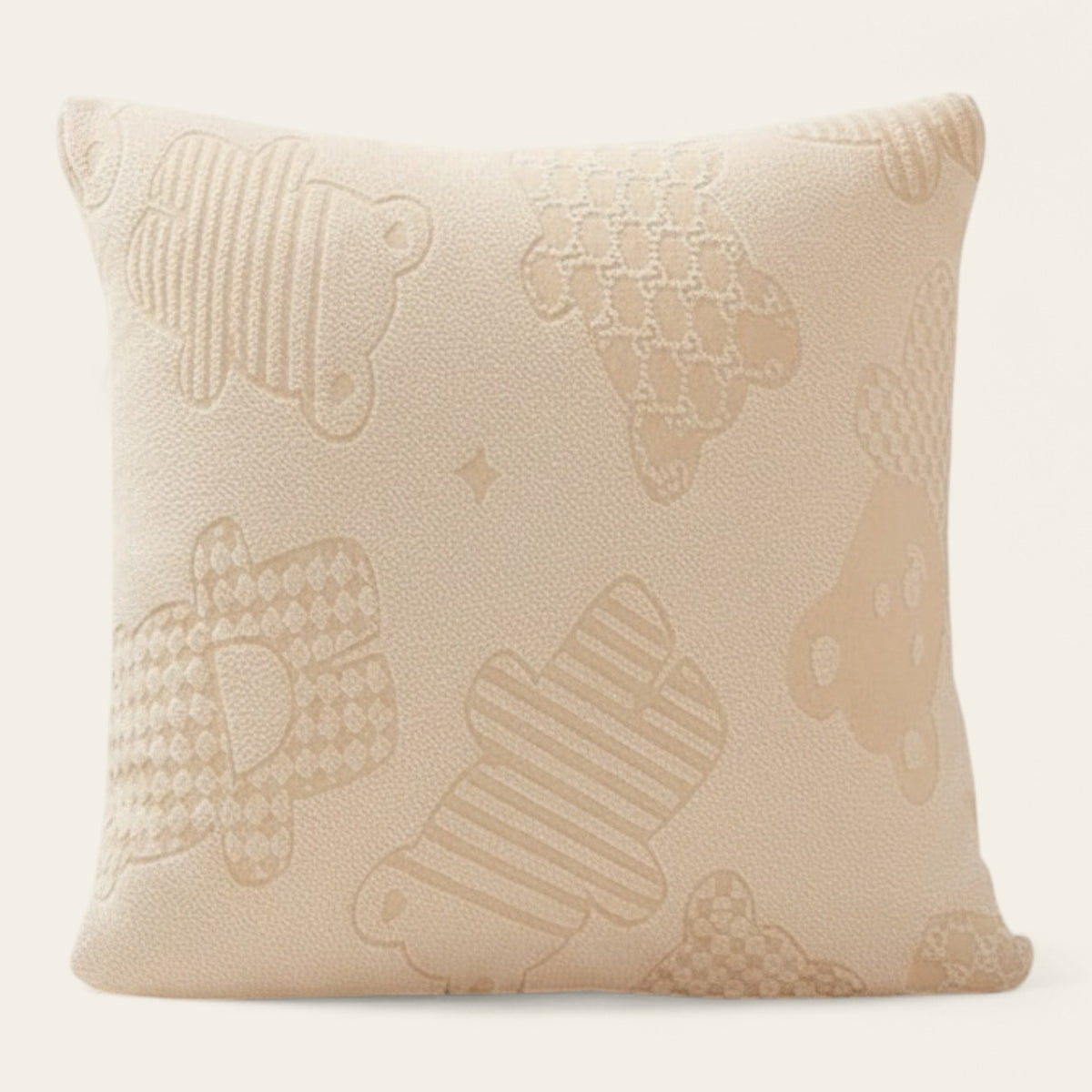 Pillow Cover – Teddy Bear Print – Bouclé Sand