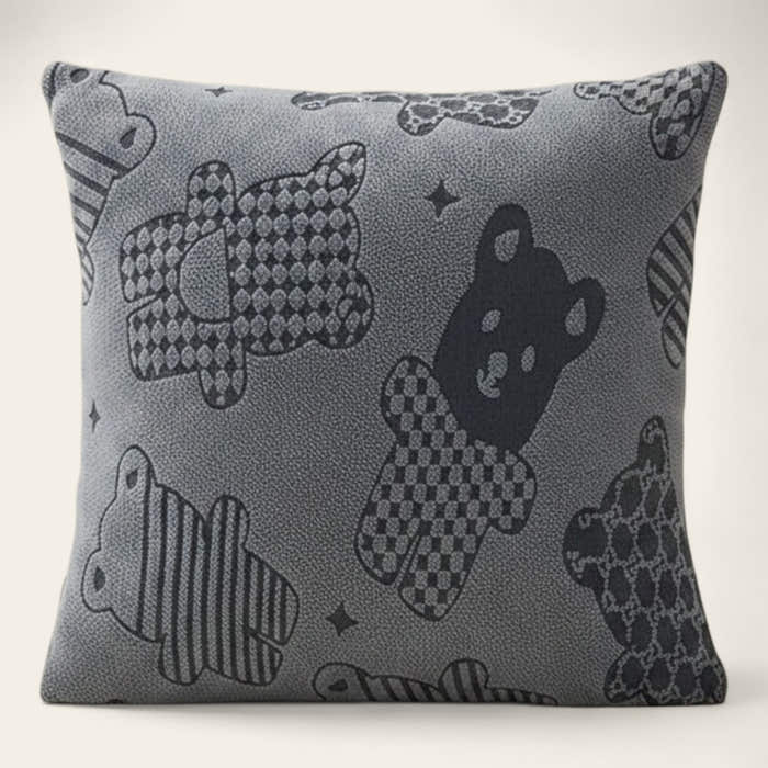 Pillow Cover – Teddy Bear Print – Charcoal