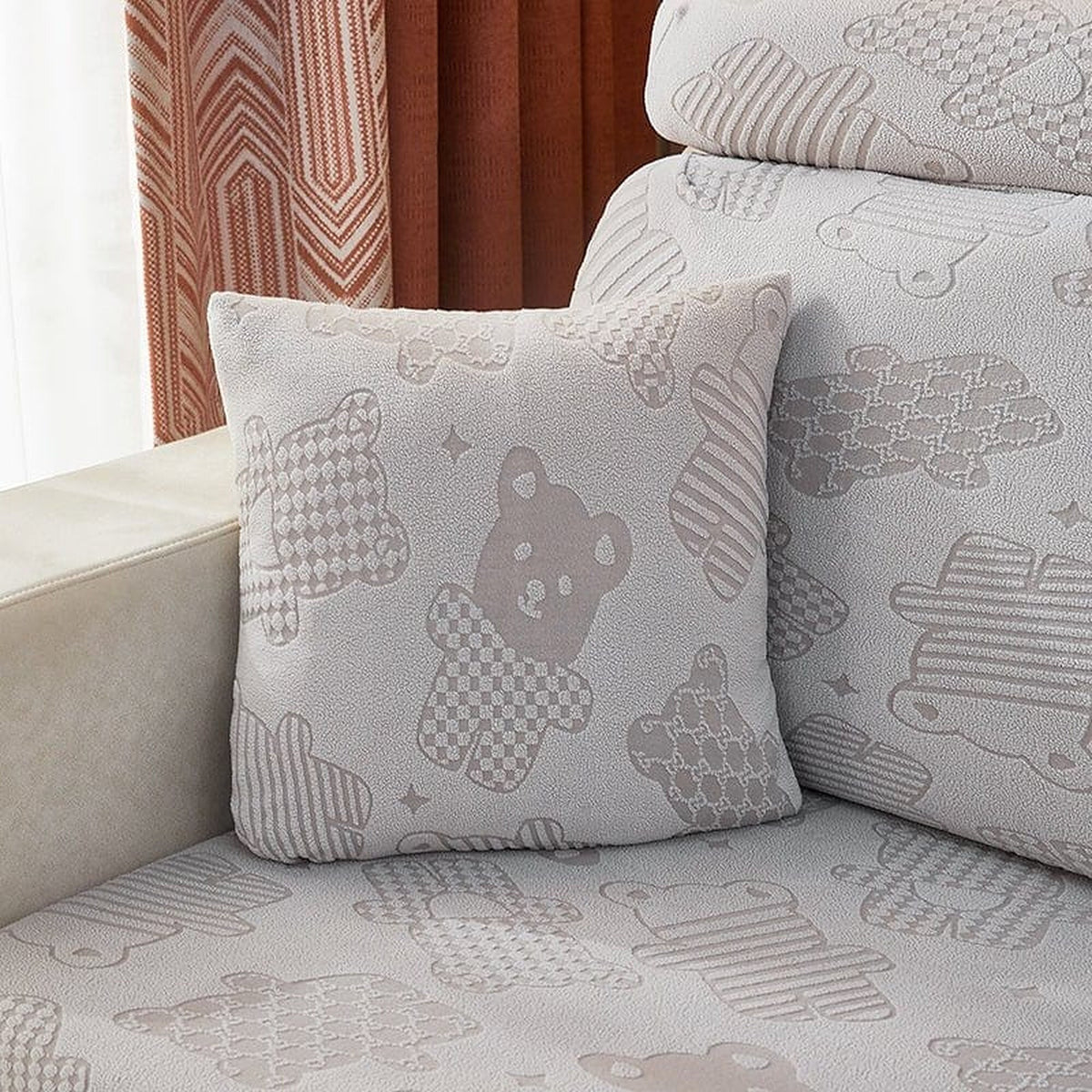 Pillow Cover – Teddy Bear Print – Ivory Cream