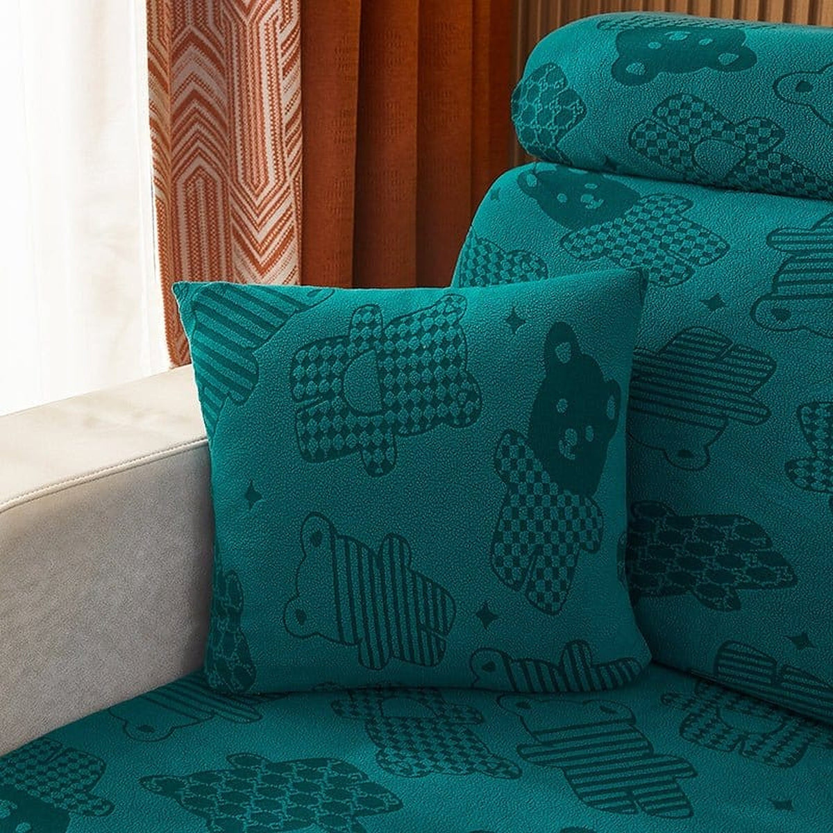 Pillow Cover – Teddy Bear Print – Teal