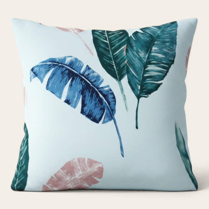 Pillow Cover – Tropical Palm Print – Sky Mist