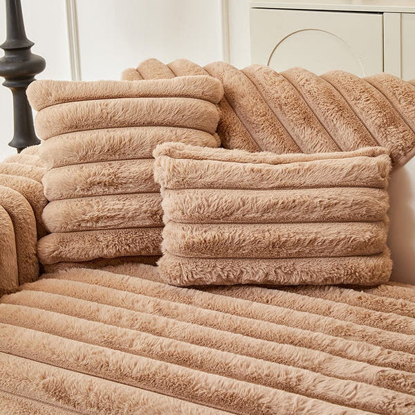 Pillow Cover – Velvet Plush Ridged – Caramel