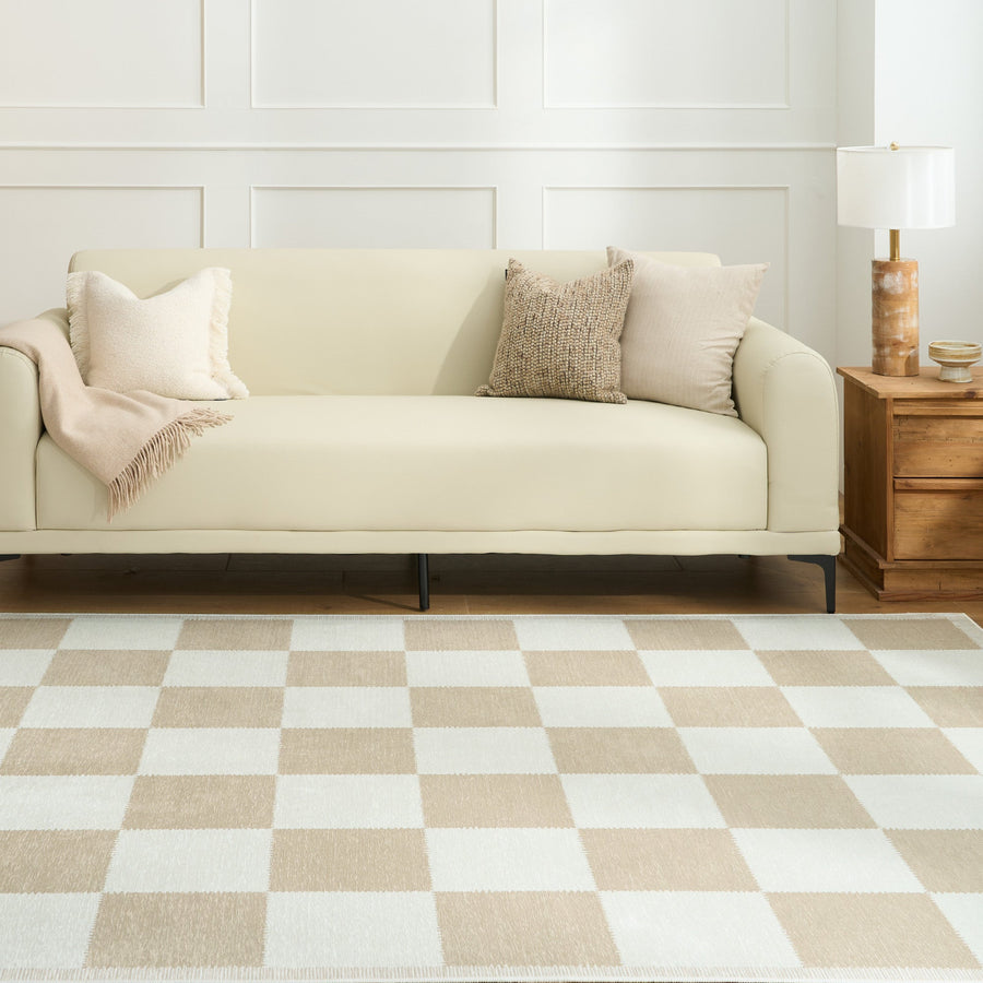 Rug – Checkerboard Tile – Bouclé Sand